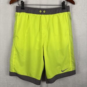 Nike Swim Trunks Volt Green Gray Mens Size Medium Inseam 10”